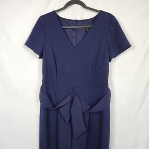 Connected Apparel Navy Blue Business Jumpsuit Wide Leg VNeck Zip Back Size‎ 12